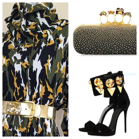 "Ashley Stewart" Camo Drapey Cowl Neck Bodycon Asymmetric Army Fatique Dress - Picture 1 of 15